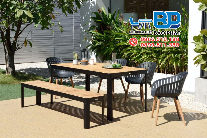 Ghế băng dài quán cafe ngoài trời