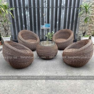 Bộ bàn ghế nhựa giả mây tròn tay to hình quả trứng 8 Ghế nhựa giả mây tròn tay do hình quả trứng không nệm