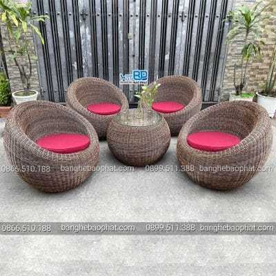 Ghế nhựa giả mây tròn tay to hình quả trứng
