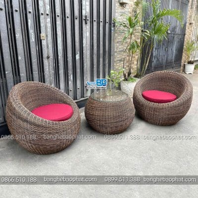 Bộ bàn ghế nhựa giả mây tròn tay to hình quả trứng - Ảnh 3