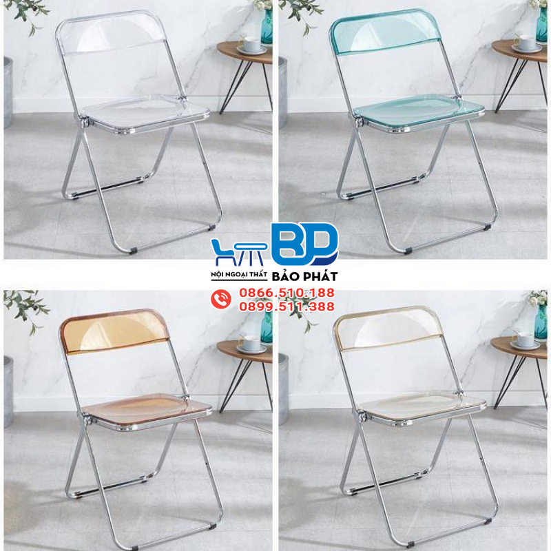 Ghế nhựa xếp trong suốt đa dạng màu sắc