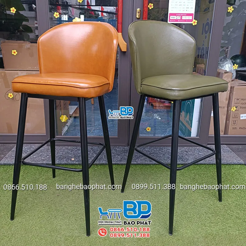Ghế quầy bar chân sắt bọc da