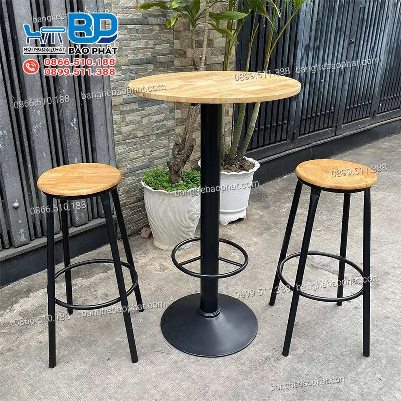 Ghế quầy bar chân sắt mặt gỗ không tựa