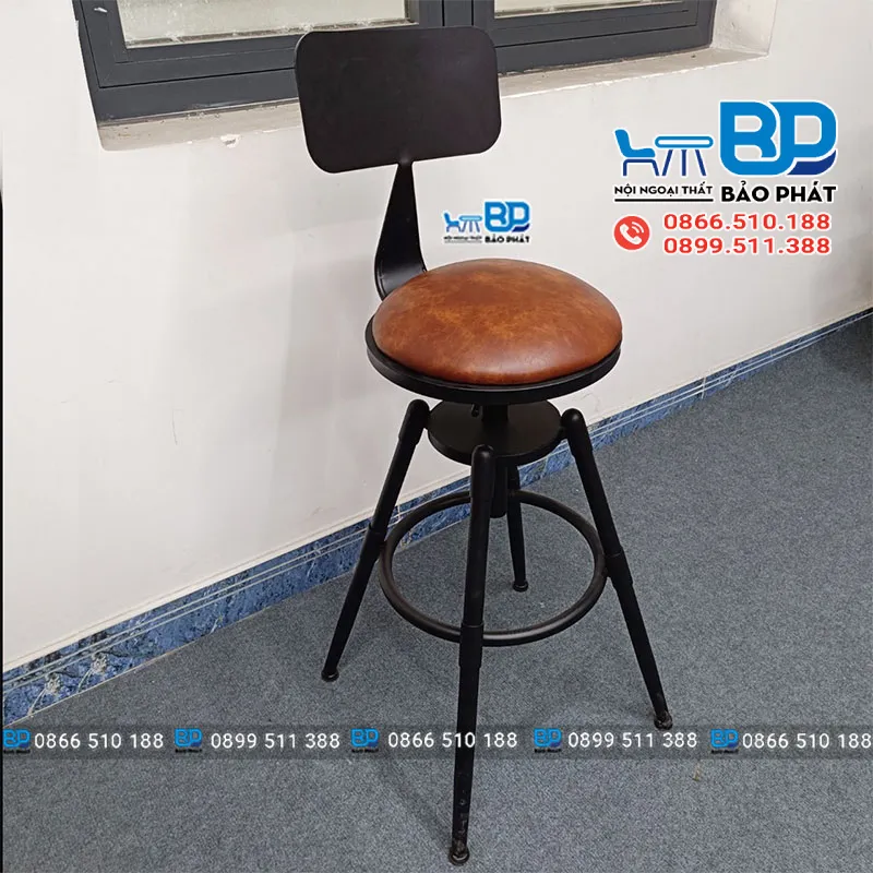Ghế quầy bar chân sắt mặt nệm xoay 360 độ