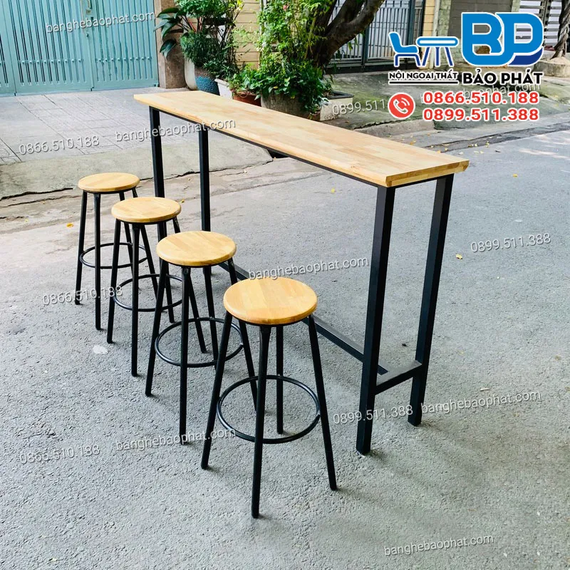 Ghế quầy bar hiện đại chân sắt mặt gỗ không tựa