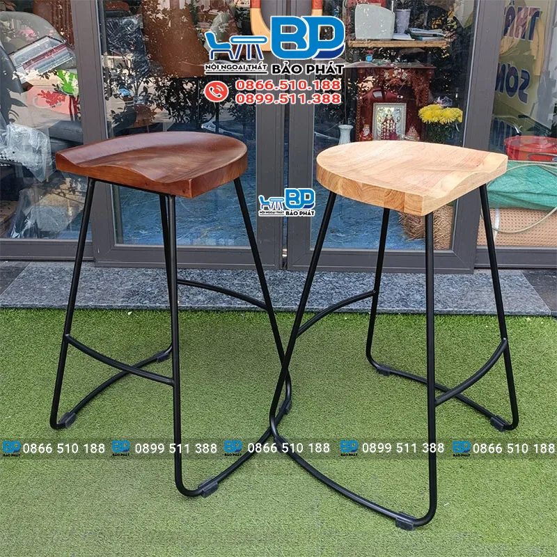 Ghế bar chân sắt mặt gỗ lõm