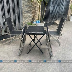 Bàn ghế xếp cafe inox lưng thấp