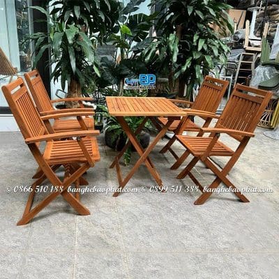 Bàn ghế cafe gỗ xếp có tay tựa