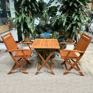 Bàn ghế cafe gỗ xếp có tay tựa