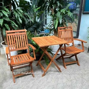 Bàn ghế cafe gỗ xếp có tay tựa