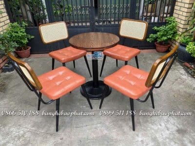 Bàn Ghế Cafe Sắt Nệm Lưng Mây Ghế Copine