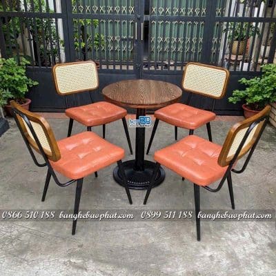 Bàn Ghế Cafe Sắt Nệm Lưng Mây Ghế Copine
