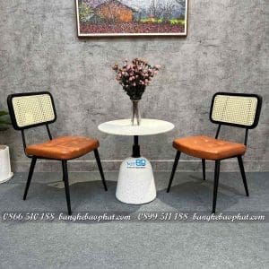 Bàn ghế cafe sắt nệm lưng mây ghế Copine 9 Bàn Ghế Cafe Sắt Nệm Lưng Mây Ghế Copine