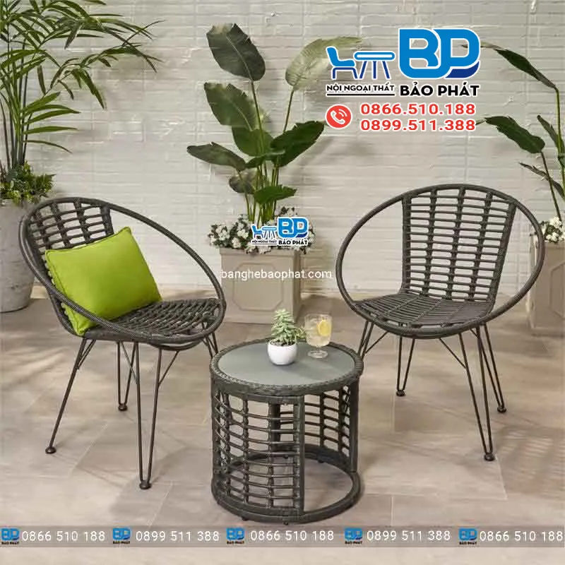 Bàn ghế cafe thư giãn chất liệu nhựa giả mây BGNGMBP067