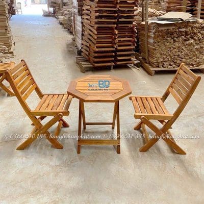 Bộ bàn ghế gỗ xếp ngược thanh ngang