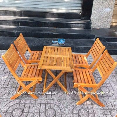 Bộ bàn ghế gỗ xếp ngược thanh ngang bàn chữ nhật