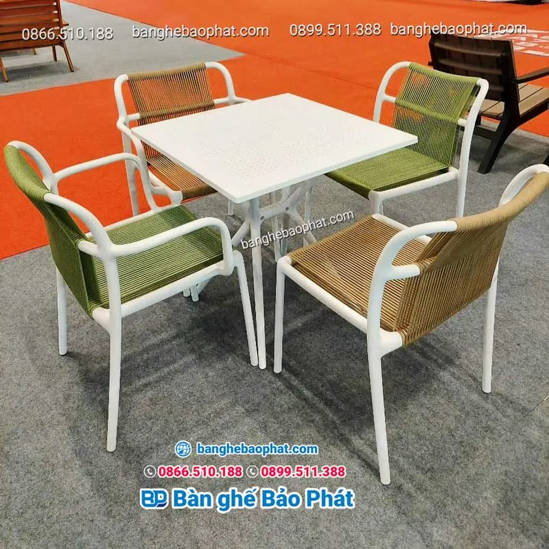 Bàn ghế nhựa cafe đan dây dù có tay 3039