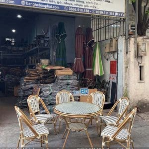 Bàn ghế nhựa giả mây ngoài trời sân vườn bàn 90cm