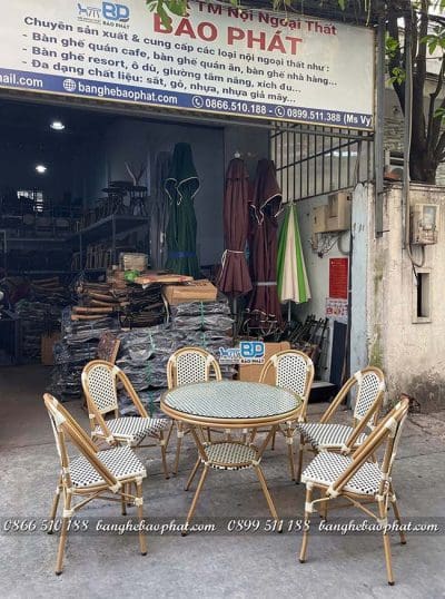 Bàn ghế nhựa giả mây ngoài trời sân vườn bàn 90cm