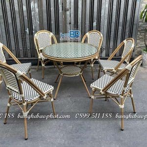 Bàn ghế nhựa giả mây ngoài trời sân vườn bàn 90cm