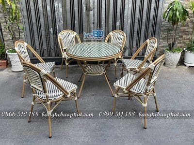 Bàn ghế nhựa giả mây ngoài trời sân vườn bàn 90cm