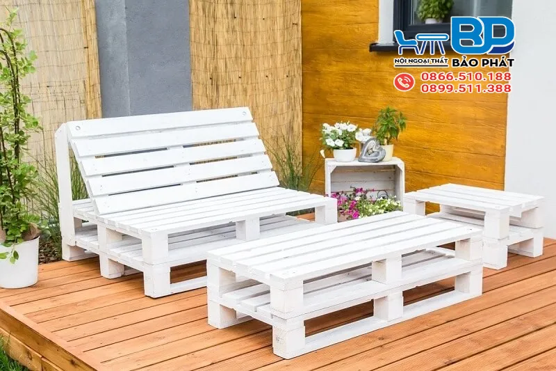 Mẫu bàn ghế pallet gỗ trắng đẹp mắt