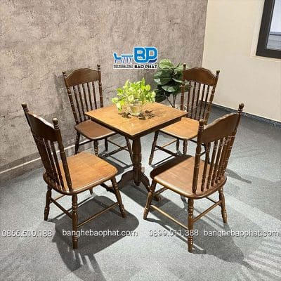 Bộ bàn ghế gỗ cafe Amish thiết kế theo phong cách mộc mạc.