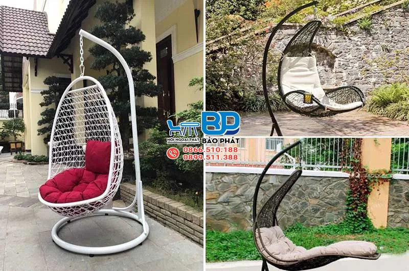Xích đu ban công khung sắt kết hợp mây nhựa ấn tượng