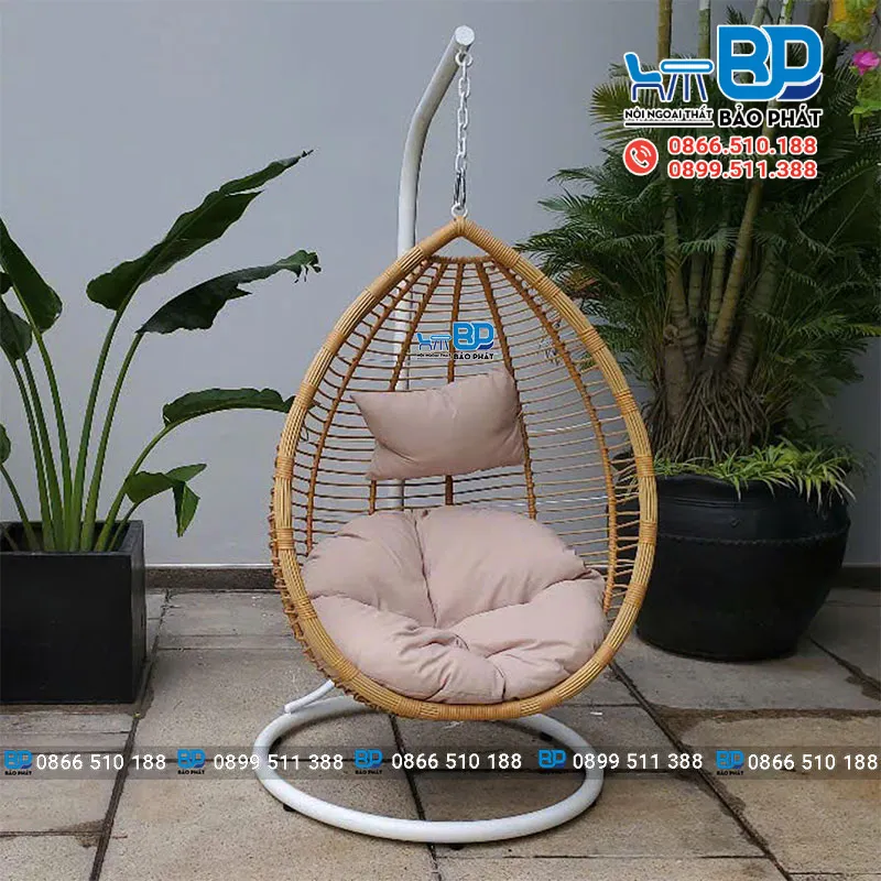 Xích đu nhựa giả mây hình giọt nước dây văng