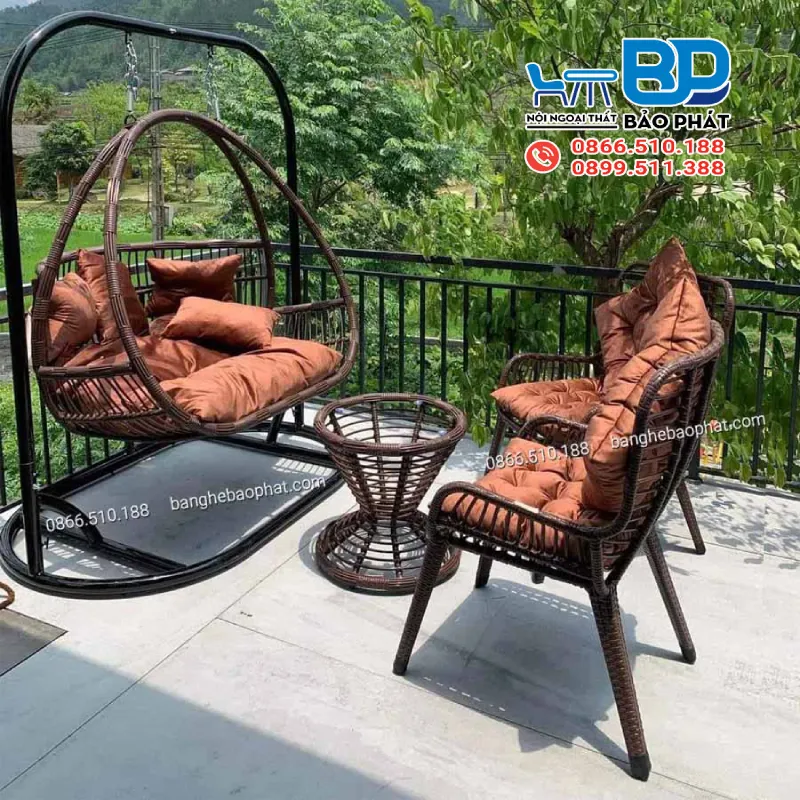 Xích đu treo ngoài trời nhựa giả mây XĐNGMBP015