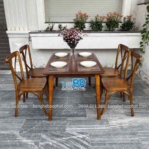 Bộ bàn ghế ăn ghế bistro gỗ cao su màu nâu