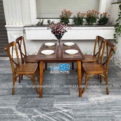 Bộ bàn ghế ăn ghế bistro gỗ cao su màu nâu