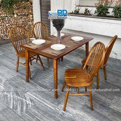 Bàn ghế ăn gỗ ghế Windsor bàn ashley sơn nâu