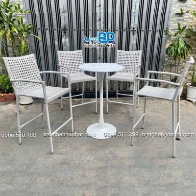 Bàn ghế bar nhựa giả mây BGBNGMBP010