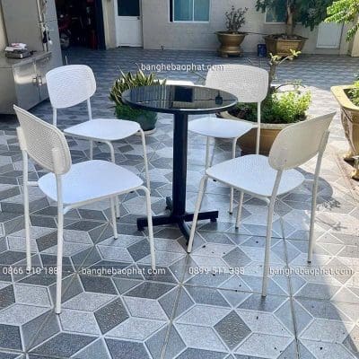 Bàn ghế nhựa cafe chân sắt giá rẻ TB trắng