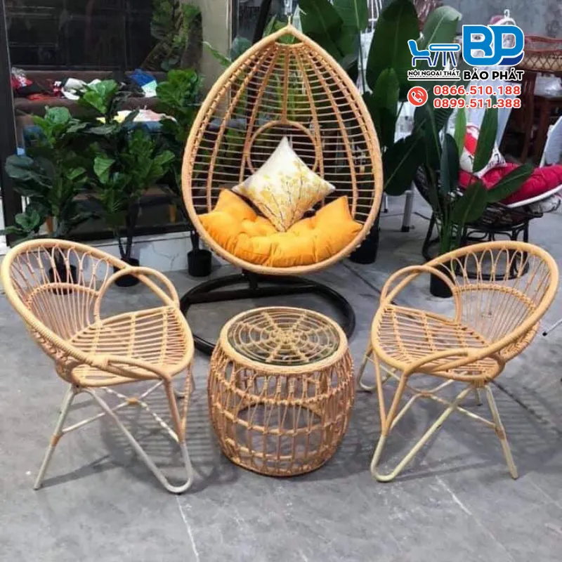 Bàn ghế mây ban công ấn tượng, đẹp mắt