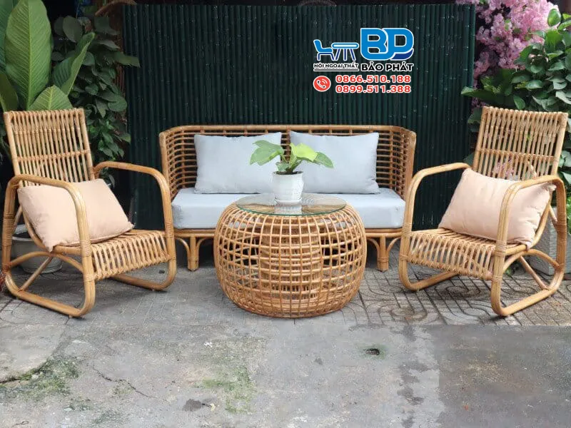 Bàn ghế mây độc đáo cho không gian phòng khách