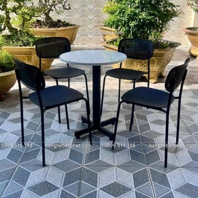 Bàn ghế nhựa cafe chân sắt màu đen