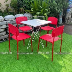 Bàn ghế nhựa cafe chân sắt TB