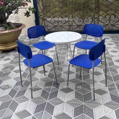 Bàn ghế nhựa cafe chân sắt TB xanh
