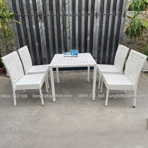 Bộ bàn ghế nhựa giả mây ngoài trời đan hình hoa tuyết 11 Bàn ghế nhựa giả mây ngoài trời đan hình hoa tuyết