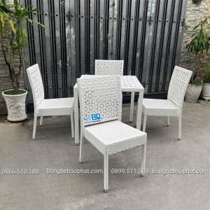 Bộ bàn ghế nhựa giả mây ngoài trời đan hình hoa tuyết 9 Bàn ghế nhựa giả mây ngoài trời đan hình hoa tuyết