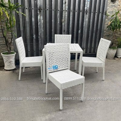 Bàn ghế nhựa giả mây ngoài trời đan hình hoa tuyết