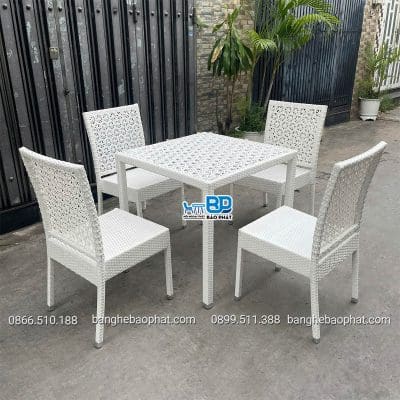 Bàn ghế nhựa giả mây ngoài trời đan hình hoa tuyết