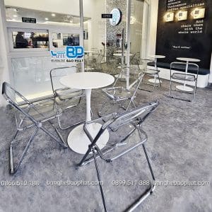 Bàn Ghế Nhựa Trong Suốt Xếp Gọn 11 Bàn ghế nhựa trong suốt quán cafe
