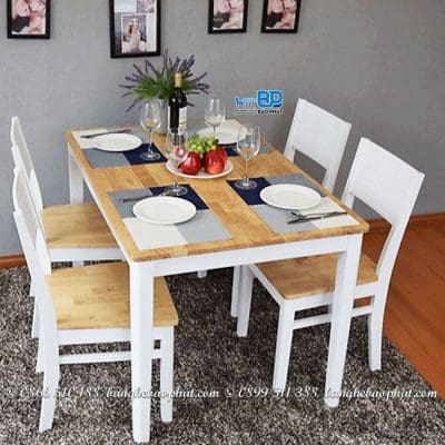 Bộ bàn ghế ăn bằng gỗ ghế cherry sơn trắng