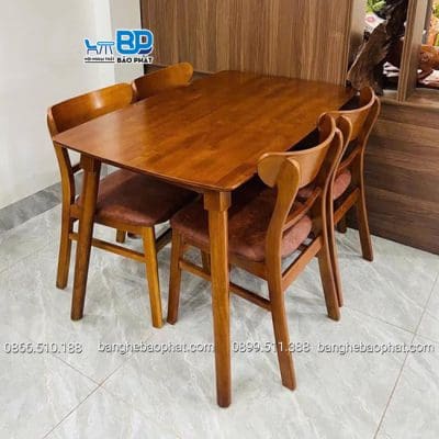 Bộ bàn ghế ăn bằng gỗ ghế mango màu nâu