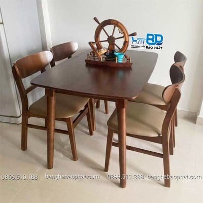 Bộ bàn ghế ăn bằng gỗ ghế mango màu nâu