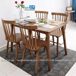 Bộ Bàn Ghế Ăn Gỗ Ghế 7 Song Tiện 10 Bộ bàn ghế ăn gỗ ghế 7 song tiện màu cánh gián