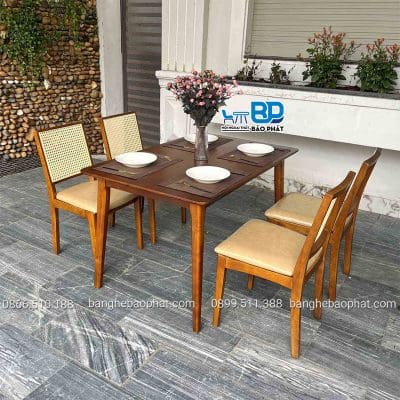 Bộ bàn ghế ăn gỗ ghế mila bàn ashley sơn nâu